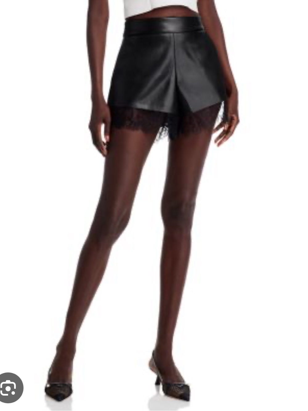BCBGMaxAzria Black Faux Leather Lace-Trim High Waist Shorts